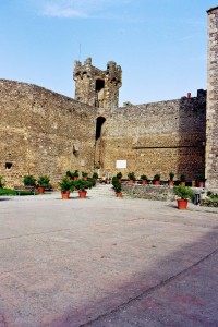 claire et léo devant le château - photo de vacances - vue de loin